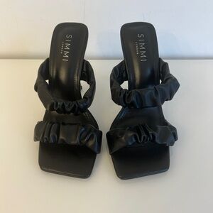 SIMMI London Black Ruched Strappy Mule Heels